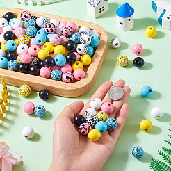 160шт окрашенные европейские бусины из натурального дерева&nbsp;WOOD-TA0002-60