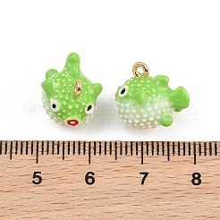 合金エナメルチャーム  フグのチャーム  ゴールドカラー  ライムグリーン  13.5x12x14.5mm  穴：1.5mm&nbsp;AL-CBA8C77-03G-05