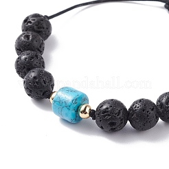 Bracciale rotondo con perline intrecciate in pietra lavica naturale mista per donna ragazza&nbsp;BJEW-JB07154