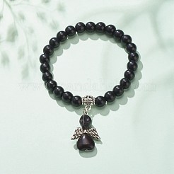 Bracciale elasticizzato con perline turchesi sintetiche (tinte) con ciondolo a forma di teschio&nbsp;BJEW-JB08286-03