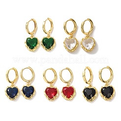 Orecchini a cerchio a forma di cuore in ottone e vetro per San Valentino&nbsp;EJEW-Z164-23G
