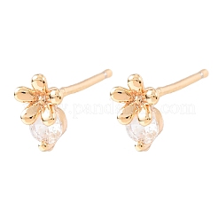 Серьги-гвоздики в форме цветка с микропаве из прозрачных кубических цирконий из латуни EJEW-L278-07G