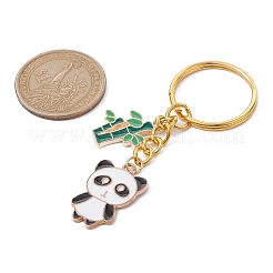 パンダ&竹合金エナメルペンダントキーホルダー  鉄のスプリットキーリング付き  ゴールドカラー  7.55cm&nbsp;KEYC-JKC00629-01