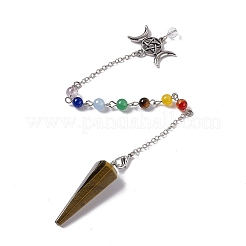 Натуральный тигровый глаз с шестиугольным остроконечным конусом и биолокационным маятником G-G983-05P-04