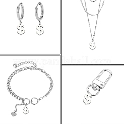 304ステンレススチールチャーム  ドル記号  ステンレス鋼色  10.5x6x1mm  穴：1mm&nbsp;STAS-CJC0008-23P