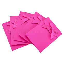 蝶結び付きの紙製包装袋  長方形  濃いピンク  10.5x7.5x0.3cm  オープン：10.5x7.5x4.1cm&nbsp;ABAG-TAC0017-001C
