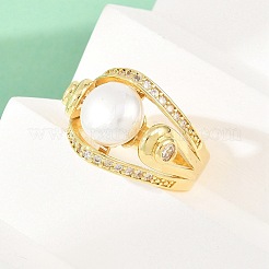 Женские кольца на палец из латуни с микропаве и кубическим цирконием&nbsp;RJEW-D340-02G-07