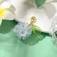 花のガラスペンダント装飾  304ステンレススチール製カニカン留め具、バッグ飾り用チャーム  ライトスチールブルー  40mm&nbsp;HJEW-TA00286-03
