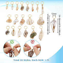 20 шт. 20 стиля гальванизированных натуральных ракушек для плетения волос&nbsp;OHAR-GA00001