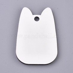 Diy昇華両面ブランクmdfキーホルダー  猫の形をした木製ハードボードペンダントと鉄製分割キーリング付き  ホワイト  81x40mm&nbsp;KEYC-WH0016-31