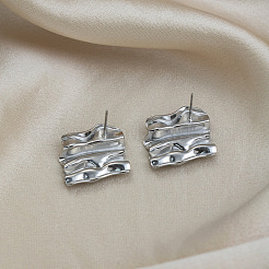 Pendientes de botón de acero inoxidable 304 con diseño geométrico ondulado para mujer.&nbsp;WQ3857-2