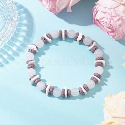 Pulseras elásticas redondas de jade blanco natural&nbsp;BJEW-JB11818