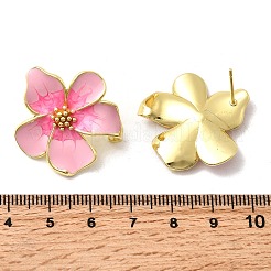 Серьги-гвоздики с цветком из латуни и эмали EJEW-P322-03G