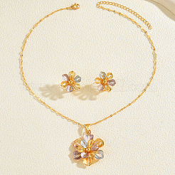 Комплекты из винтажных латунных серег-гвоздиков и ожерелий с подвесками в виде цветов для женщин&nbsp;GY5333