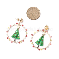 Серьги-гвоздики в виде елки из стеклянного бисера ручной работы EJEW-MZ00633