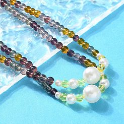 Длинные ожерелья из пластиковых искусственных жемчужин и стеклянных круглых бусин для женщин NJEW-A045-06