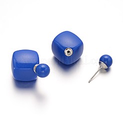 両面アクリルキューブ＆ラウンド耳スタッド  プラチナメッキスチールピン付き  ミックスカラー  28~29x14.5x15.5mm  ボール：8mm  ピン：0.6mm&nbsp;EJEW-O033-01