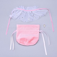 ベルベットジュエリー巾着ギフトバッグ  プラスチックイミテーションパール＆スターヤーンスカートデザイン  結婚式の好意のキャンディーバッグ  ピンク  14.2x14.9x0.4cm&nbsp;TP-M001-01C