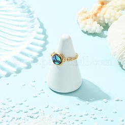Fingerringe aus natürlichem Abalone-/Paua-Muschelgewebe mit Kupferdraht für Damen&nbsp;RJEW-JR01055
