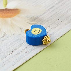 手作りポリマークレイチャームペンダント  金色のアイアンアイピンと真鍮製のビーズ付き  笑顔とハート  ミックスカラー  13x9.5x4.5mm  穴：1.8mm&nbsp;PALLOY-JF00789