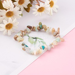 Стрейч-браслеты с бусинами из натурального голубого опала с чипсами&nbsp;BJEW-JB05990