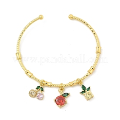Браслеты с фруктовыми подвесками из латуни с микропаве из кубического циркония для женщин BJEW-Z089-05G