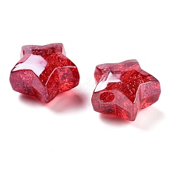 UVメッキアクリルヨーロッパのビーズ  クリスマステーマ  グリッターパウダー  スター  ファイヤーブリック  21x22x13mm  穴：4mm&nbsp;OACR-S142-02A