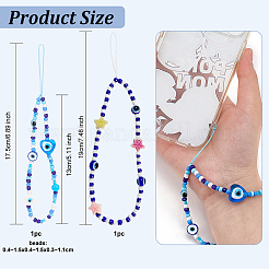 2 шт. шнурок для телефона из стеклянных бусин от сглаза в 2 стилях AJEW-OC0004-10