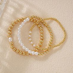 3 шт. 3 варианта браслетов из латуни и пластика с круглыми бусинами&nbsp;TJ3268-1