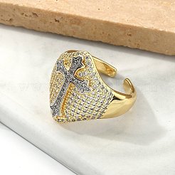 Латунные кольца-манжеты с микропаве и прозрачным цирконием для женщин RJEW-U041-05G