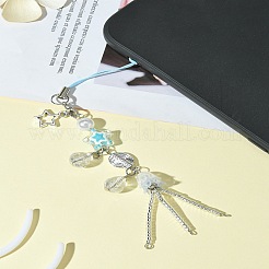 ガラス＆合金＆アクリル携帯ストラップ  ディープスカイブルー  16cm&nbsp;HJEW-FS00006