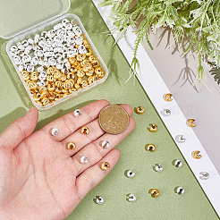 200 шт. 2-цветные текстурированные латунные крышки для обжимных бусин&nbsp;KK-ME0003-43