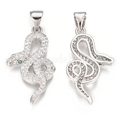 真鍮マイクロパヴェクリアキュービックジルコニアペンダント  ヘビ  プラチナメッキ  25x14x3mm  穴：4.5x3mm&nbsp;X-ZIRC-S061-163P