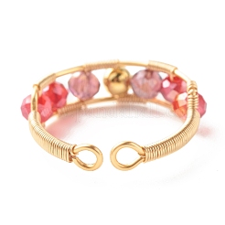 Anello polsino con perline di vetro sfaccettato placcato per ragazze adolescenti&nbsp;X1-RJEW-TA00013-01
