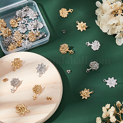 32個 4スタイル 304ステンレススチールスタッドピアス金具  ピアスキャッチとカン付き  花と木  ゴールデン·ステンレス鋼色  20~22x17mm  穴：1.8~2mm  ピン：0.8mm  8個/スタイル&nbsp;STAS-DC0007-30