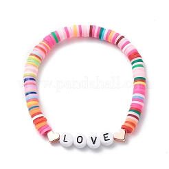 9個9スタイル手作りポリマークレイヘイシサーファーストレッチブレスレットセット  Word Love スタームーン アクリル ビーズ スタッカブル プレッピー ブレスレット 女性用  ミックスカラー  内径：1-7/8インチ（4.9cm）  1個/スタイル&nbsp;BJEW-JB08863