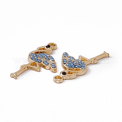 合金ラインストーンペンダント  フラミンゴチャーム  ライトゴールド  ライトサファイア  28x15x2.5mm  穴：2mm&nbsp;PALLOY-P287-16LG-01