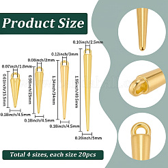 80pcs4スタイルチベットスタイルアロイペンダント  コーンチャーム  ゴールドカラー  15.5~49.5x4.5~5mm  穴：1.8~2.5mm  20個/スタイル&nbsp;FIND-SC0023-55G