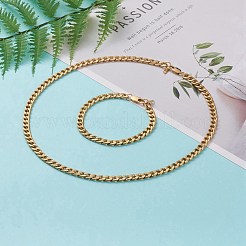 Мужские pvd вакуумное покрытие нержавеющая сталь 304 кубинские цепи браслеты и ожерелья ювелирные наборы SJEW-JS01157