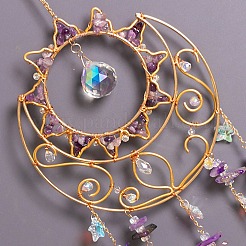 Natürliche Amethystsplitter & metallene Sonnen- und Mondfänger&nbsp;HJEW-F027-12