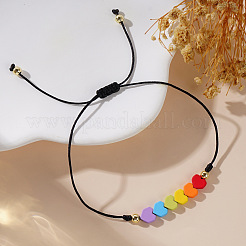 Регулируемый браслет для женщин из черного шнура с бусинами в форме радужного сердца из драгоценных камней.&nbsp;YA9246-2
