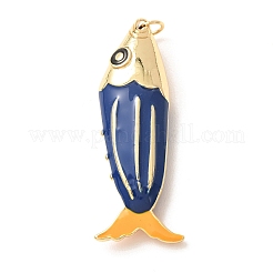 真鍮にエナメル加工を施した大きなペンダント  魚のチャーム  ラックめっき  長持ちメッキ  鉛フリー＆カドミウムフリー  18KGP本金メッキ  ミックスカラー  51x19x12mm  穴：4mm&nbsp;KK-CBA2F11-05G