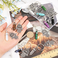 12 шт. 12 стиля пуля драгоценный камень и стеклянный кулон брелок с хамсой рука/рука Мириам с глазом шарм&nbsp;KEYC-GL0001-05