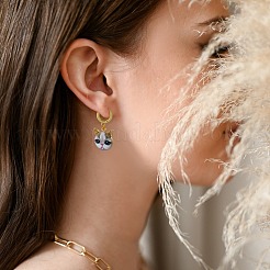 32個8スタイルラックメッキ合金エナメルペンダント  ライトゴールド  猫の頭のチャーム  ミックスカラー  20x18x2.5mm  穴：2mm  4個/スタイル&nbsp;ENAM-SZ0005-86