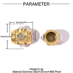 Европейские бусины из кубического циркония из нержавеющей стали 304&nbsp;STAS-OY007-71G