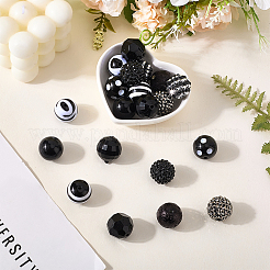 20個10スタイルのアクリル＆樹脂ビーズセット  ラウンド  ブラック  19~20x19~20mm  穴：2~4.3mm  2個/スタイル&nbsp;DIY-PA0001-02A