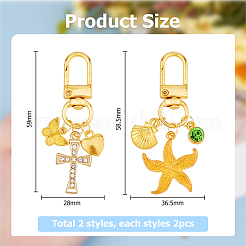 4 шт. 2 стиля подвеска из сплава в виде морской звезды и креста&nbsp;HJEW-HS00001