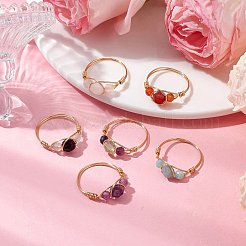 6 шт. круглое кольцо с натуральным розовым кварцем&nbsp;RJEW-JR00754-S