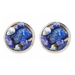 Плоские круглые серьги-гвоздики с бусинами из смешанных драгоценных камней для девочек и женщин EJEW-JE04669