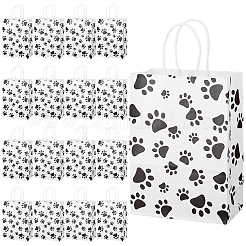 Прямоугольные бумажные пакеты для хранения с рисунком лапы и ручкой ABAG-WH0046-38B